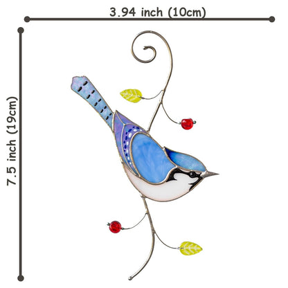 suncatcher Bird stained_glass Stained Glass Blue Jay - Suncatcher Hanging Decor 7.5x3.9 inch