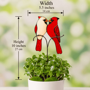 suncatcher stained_glass Stained Glass Cardinal Couple Plant Stake Decor