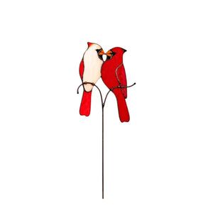 suncatcher stained_glass Stained Glass Cardinal Couple Plant Stake Decor