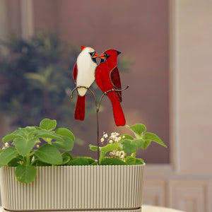 suncatcher stained_glass Stained Glass Cardinal Couple Plant Stake Decor