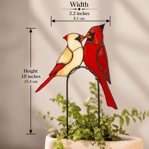 suncatcher stained_glass Stained Glass Cardinal Couple Plant Stakes, Red Bird Decor