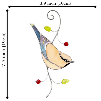 suncatcher Beveled stained_glass Stained Glass Cedar Waxwing Bird - Suncatcher Window Decor 7.5x3.9 inch