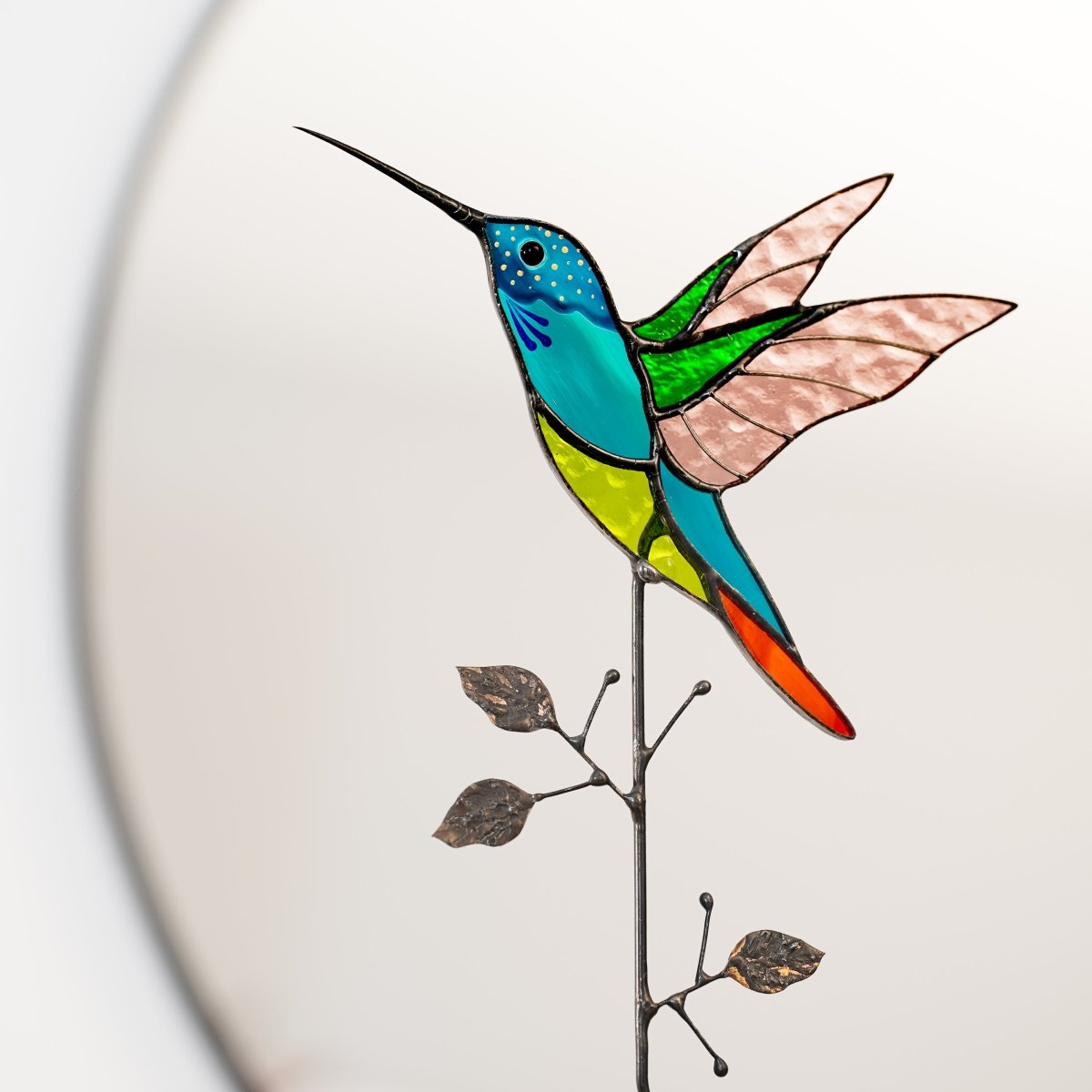 suncatcher Top product stained_glass Stained Glass Hummingbird Blue - Suncatcher Table Decor 9.5x4.8 inch