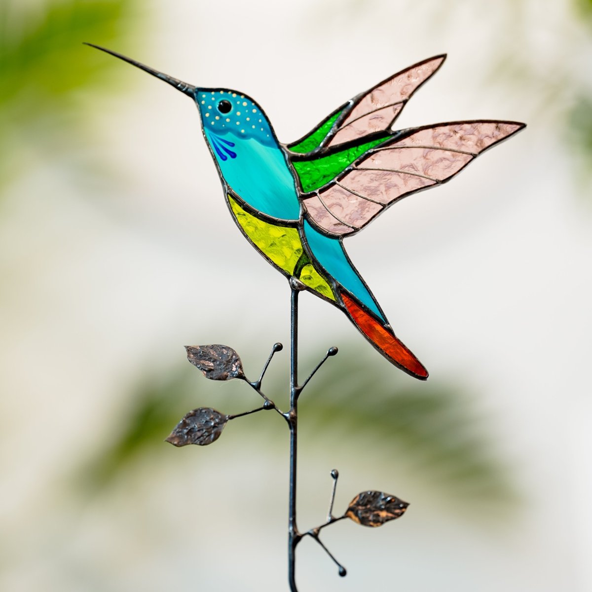 suncatcher Top product stained_glass Stained Glass Hummingbird Blue - Suncatcher Table Decor 9.5x4.8 inch