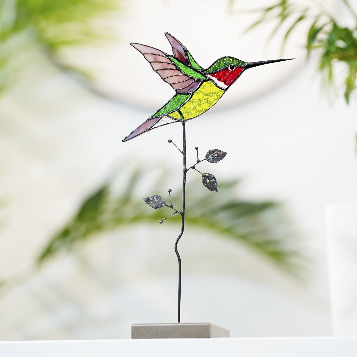 suncatcher Top product stained_glass Stained Glass Hummingbird Green - Suncatcher Table Decor 9.5x4.8