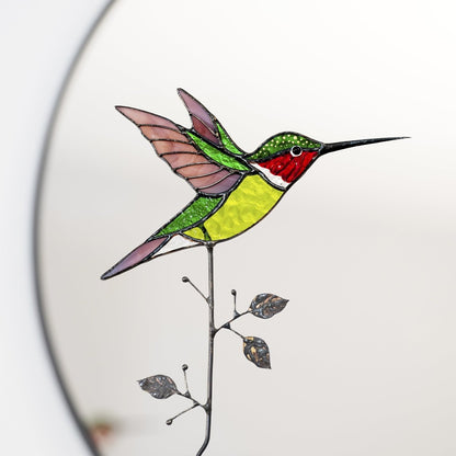 suncatcher Top product stained_glass Stained Glass Hummingbird Green - Suncatcher Table Decor 9.5x4.8