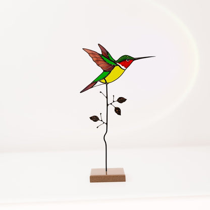 suncatcher Top product stained_glass Stained Glass Hummingbird Green - Suncatcher Table Decor 9.5x4.8