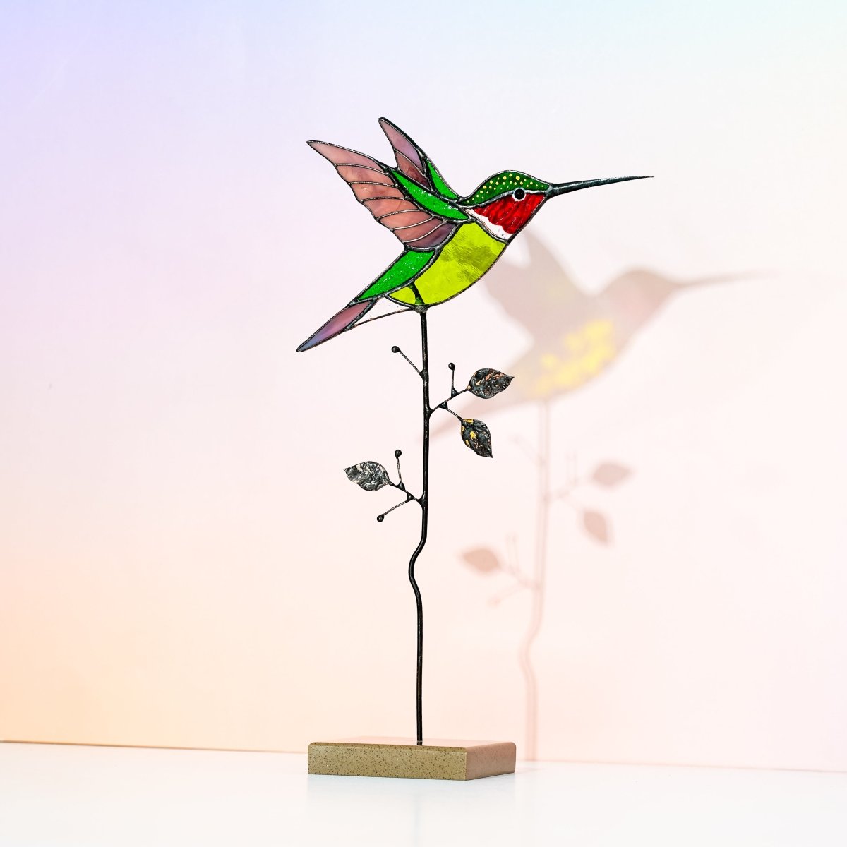 suncatcher Top product stained_glass Stained Glass Hummingbird Green - Suncatcher Table Decor 9.5x4.8