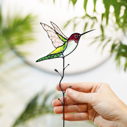 suncatcher Bird stained_glass Stained Glass Hummingbird - Suncatcher Garden Stake or Table Decor 9.5x4.8