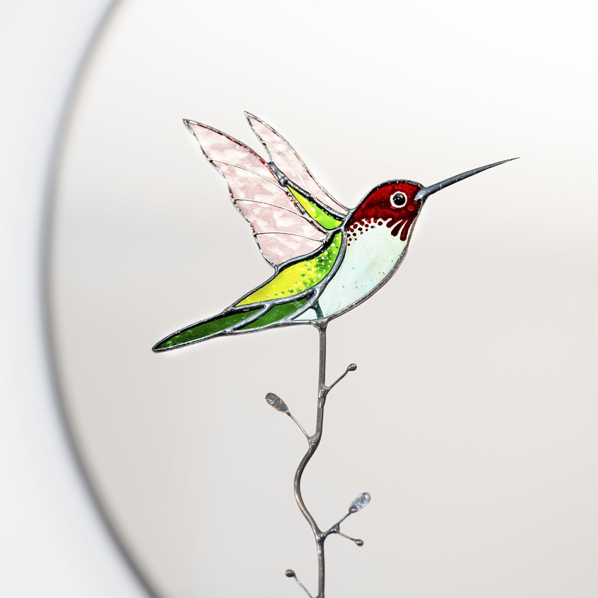 suncatcher Bird stained_glass Stained Glass Hummingbird - Suncatcher Garden Stake or Table Decor 9.5x4.8