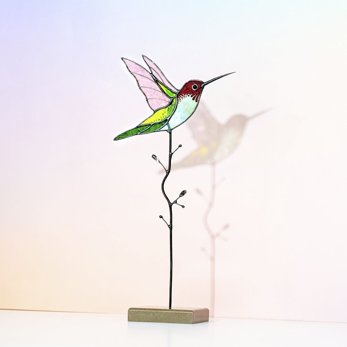 suncatcher Bird stained_glass Stained Glass Hummingbird - Suncatcher Garden Stake or Table Decor 9.5x4.8