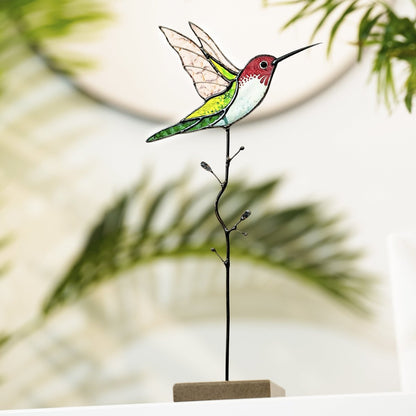 suncatcher Bird stained_glass Stained Glass Hummingbird - Suncatcher Garden Stake or Table Decor 9.5x4.8