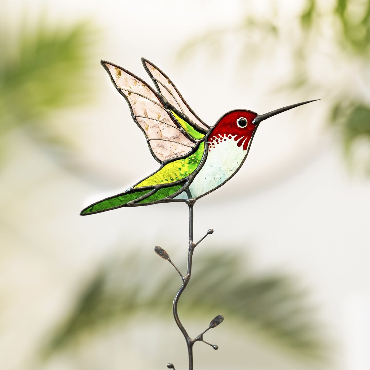 suncatcher Bird stained_glass Stained Glass Hummingbird - Suncatcher Garden Stake or Table Decor 9.5x4.8