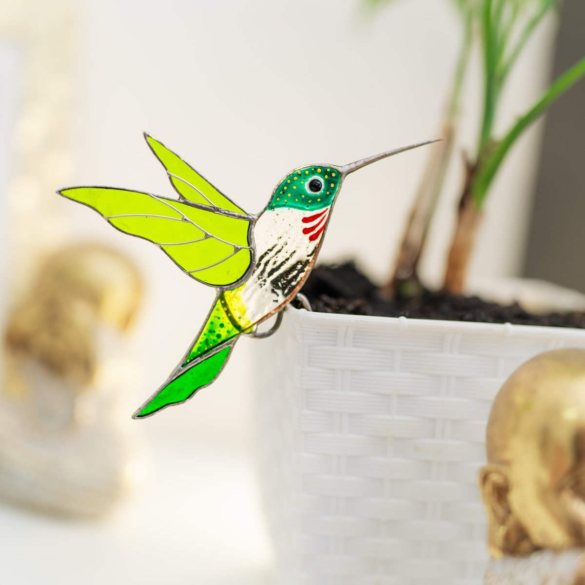 suncatcher Beveled stained_glass Stained Glass Hummingbird - Suncatcher Planter Decor 4.7х3.15 inch