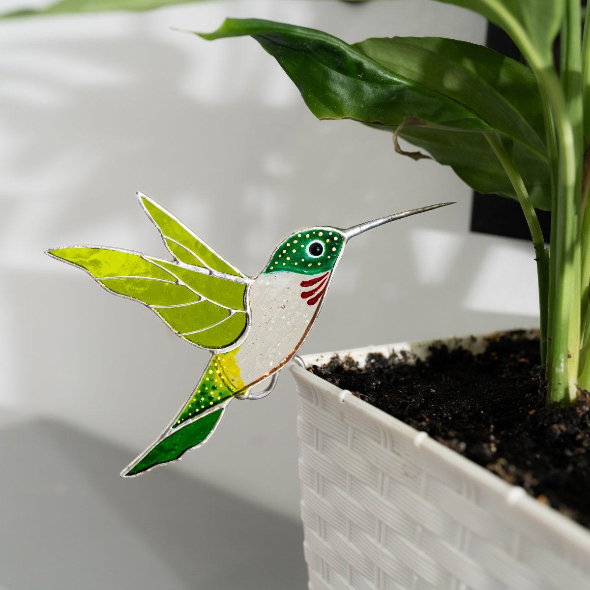 suncatcher Beveled stained_glass Stained Glass Hummingbird - Suncatcher Planter Decor 4.7х3.15 inch