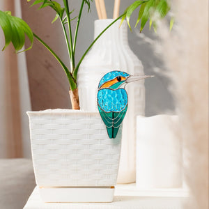 suncatcher Top product stained_glass Stained Glass Kingfisher Bird Pot Decor – Bright Garden Accent Gift for Aunt
