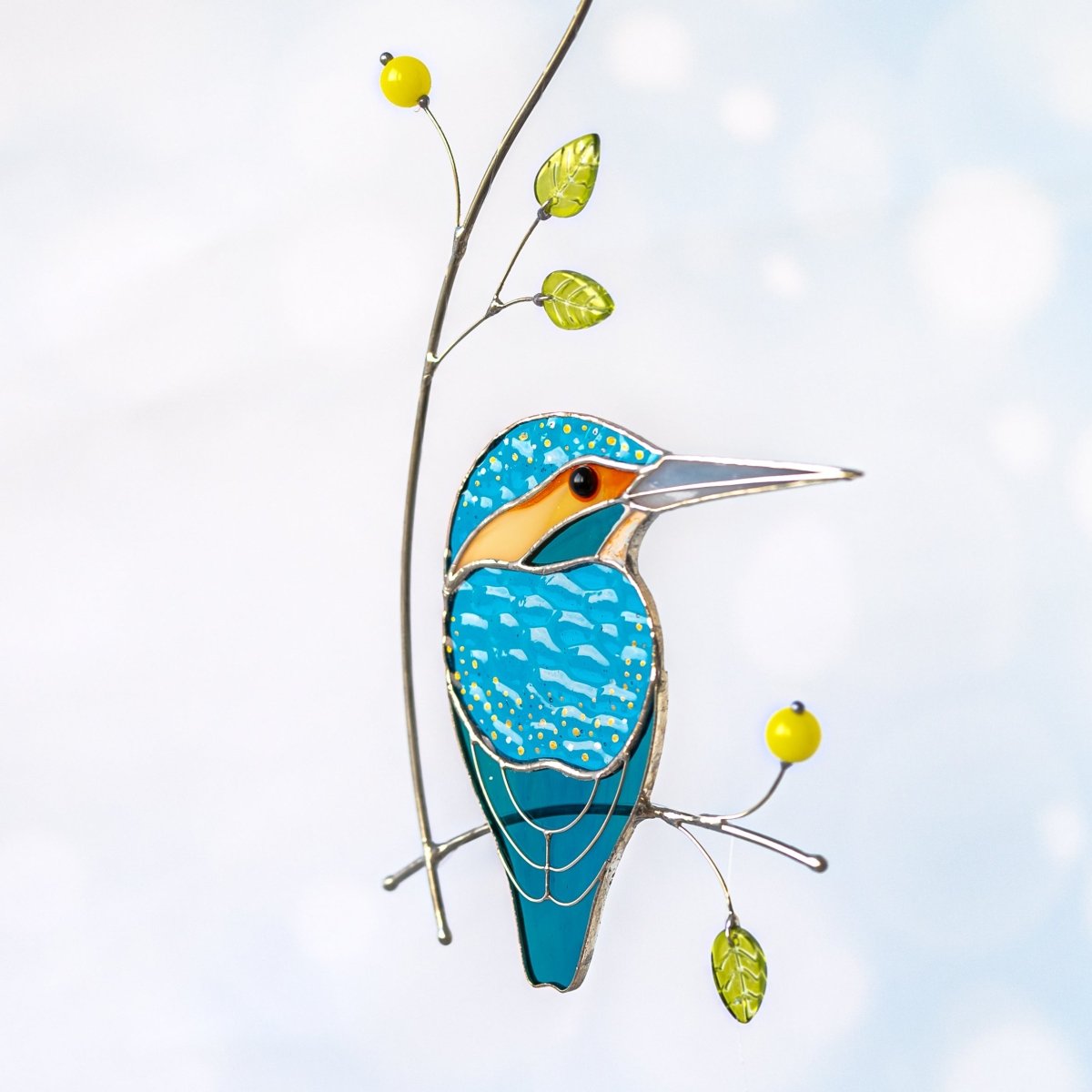 suncatcher Bird stained_glass Stained Glass Kingfisher - Suncatcher Hanging Decor 8.3x4.33 inch