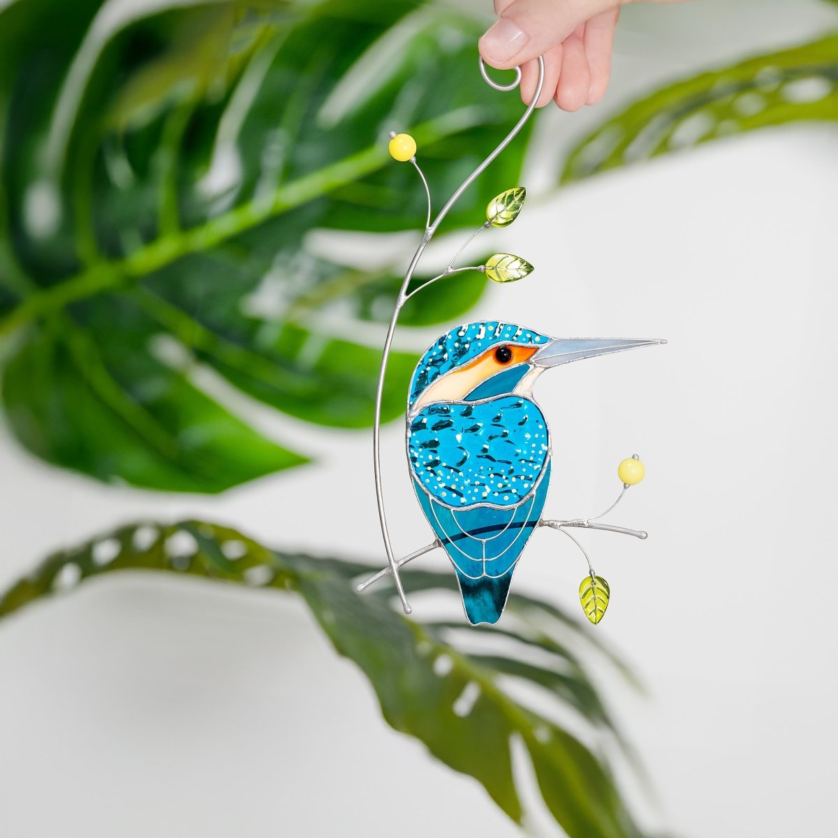 suncatcher Bird stained_glass Stained Glass Kingfisher - Suncatcher Hanging Decor 8.3x4.33 inch