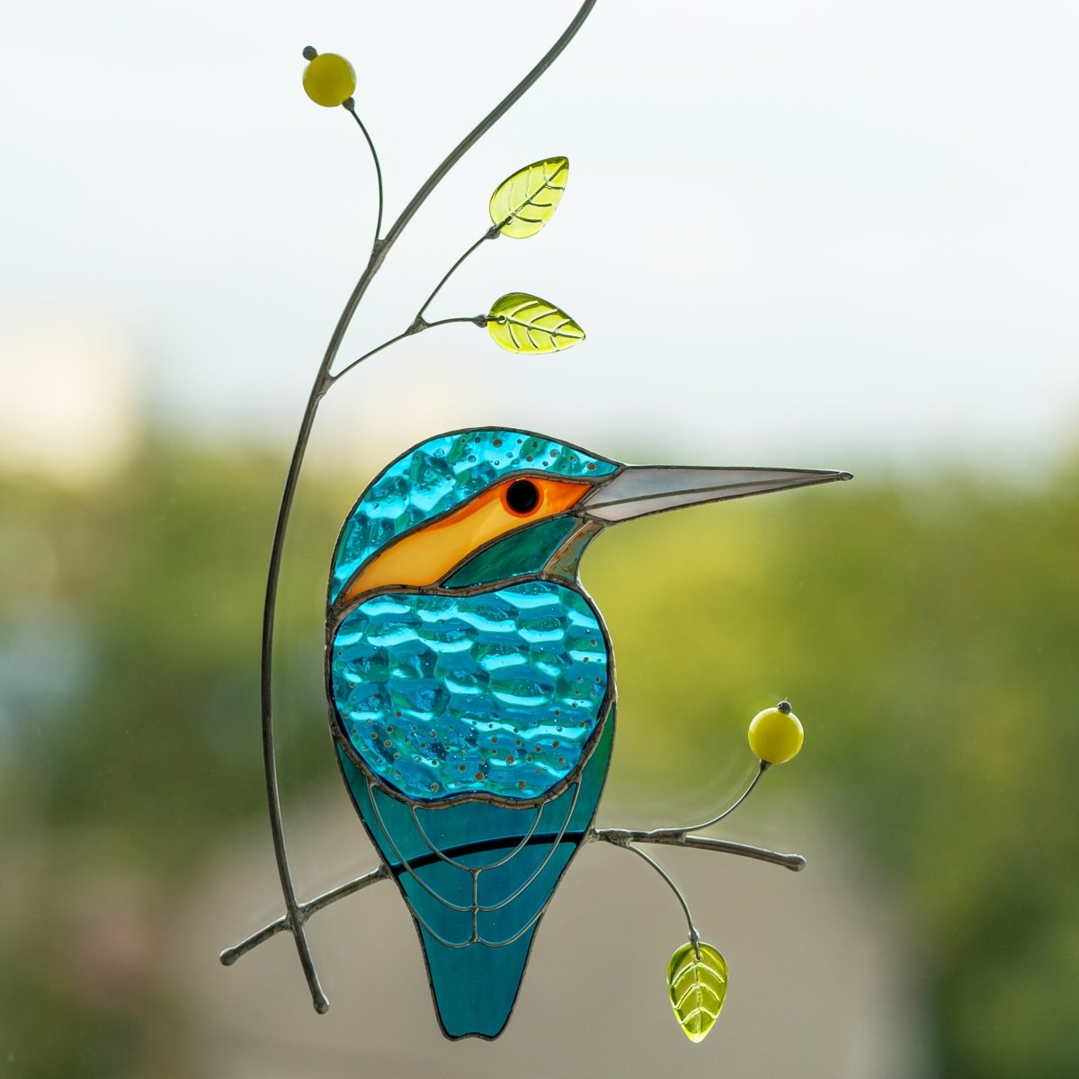 suncatcher Bird stained_glass Stained Glass Kingfisher - Suncatcher Hanging Decor 8.3x4.33 inch