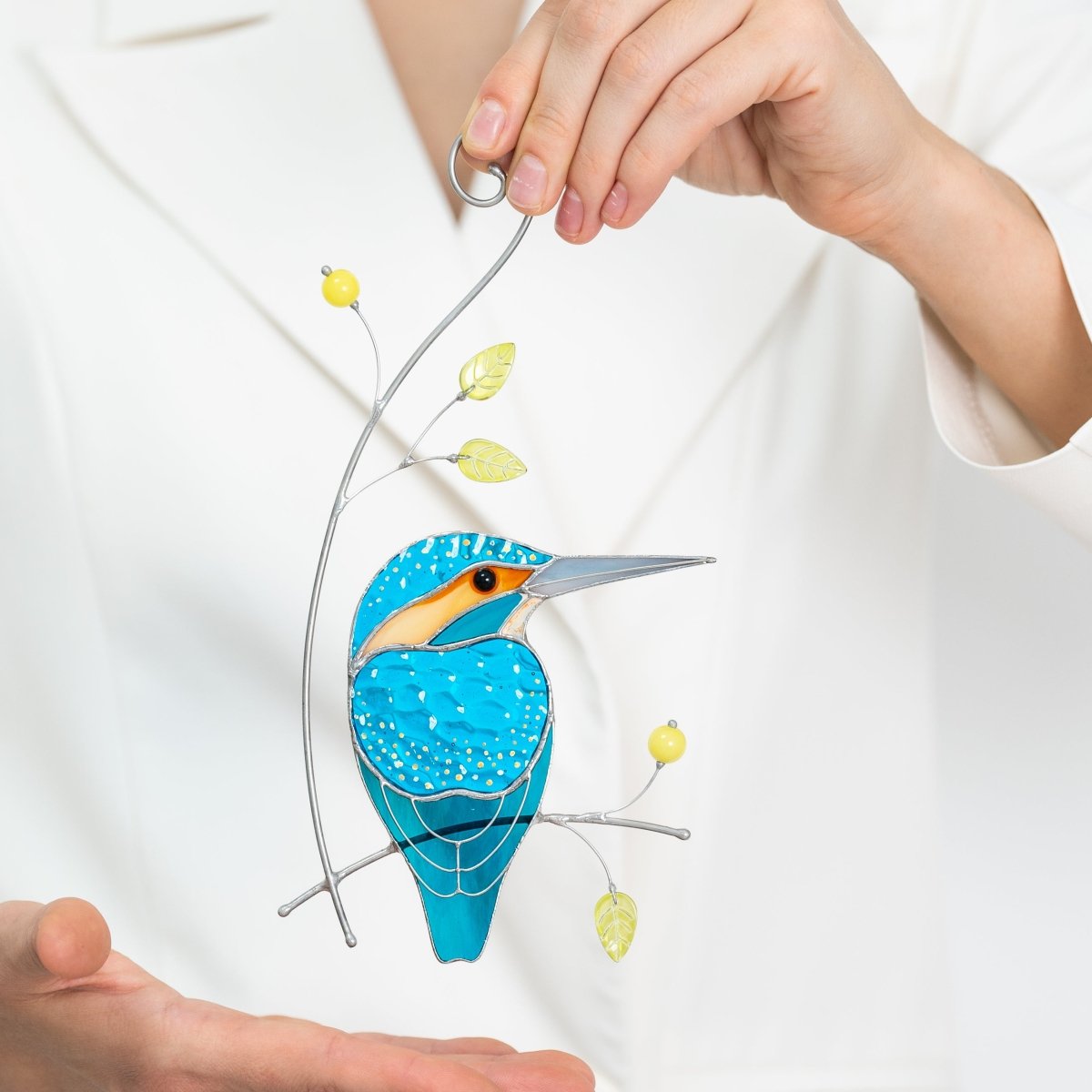 suncatcher Bird stained_glass Stained Glass Kingfisher - Suncatcher Hanging Decor 8.3x4.33 inch