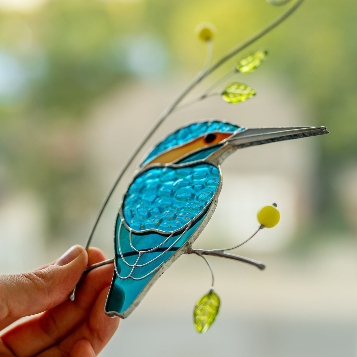 suncatcher Bird stained_glass Stained Glass Kingfisher - Suncatcher Hanging Decor 8.3x4.33 inch