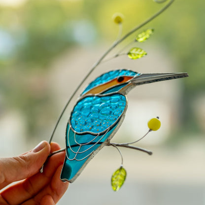 suncatcher Bird stained_glass Stained Glass Kingfisher - Suncatcher Hanging Decor 8.3x4.33 inch