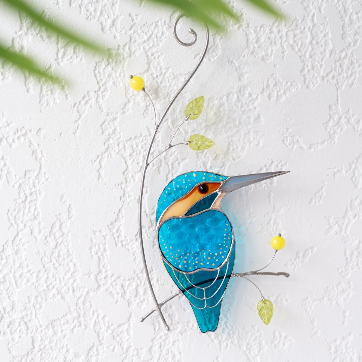 suncatcher Bird stained_glass Stained Glass Kingfisher - Suncatcher Hanging Decor 8.3x4.33 inch