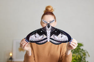 suncatcher stained_glass Stained Glass Moth Wall Decor with Mountain Design