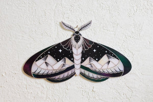 suncatcher stained_glass Stained Glass Moth Wall Decor with Mountain Design