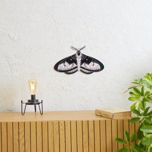 suncatcher stained_glass Stained Glass Moth Wall Decor with Mountain Design