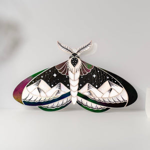 suncatcher stained_glass Stained Glass Moth Wall Decor with Mountain Design