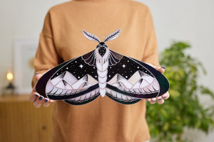 suncatcher stained_glass Stained Glass Moth Wall Decor with Mountain Design