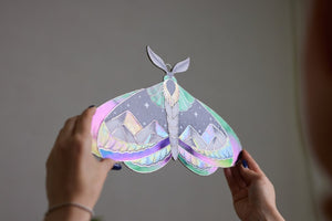 suncatcher stained_glass Stained Glass Moth Wall Decor with Mountain Design