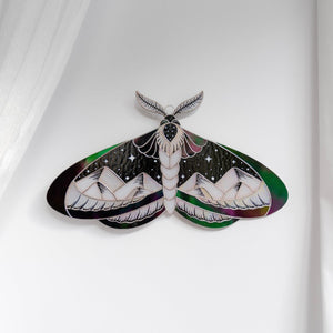 suncatcher stained_glass Stained Glass Moth Wall Decor with Mountain Design
