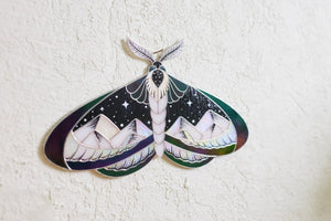 suncatcher stained_glass Stained Glass Moth Wall Decor with Mountain Design