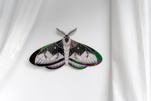 suncatcher stained_glass Stained Glass Moth Wall Decor with Mountain Design