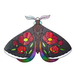 suncatcher stained_glass Stained Glass Moth Wall Decor with Red Poppies