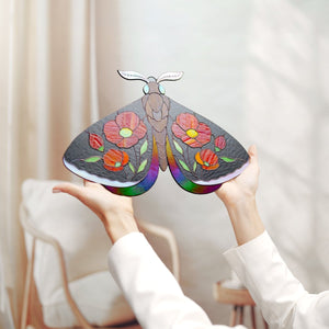 suncatcher stained_glass Stained Glass Moth Wall Decor with Red Poppies