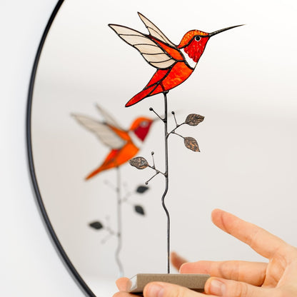 suncatcher Top product stained_glass Stained Glass Orange Hummingbird - Suncatcher Table Decor 9.5x4.8