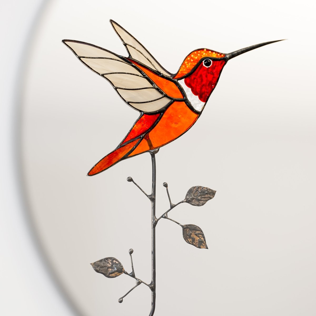 suncatcher Top product stained_glass Stained Glass Orange Hummingbird - Suncatcher Table Decor 9.5x4.8