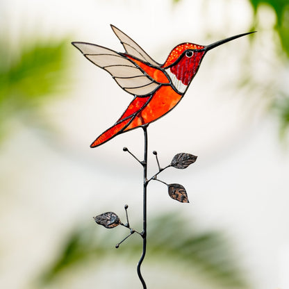 suncatcher Top product stained_glass Stained Glass Orange Hummingbird - Suncatcher Table Decor 9.5x4.8