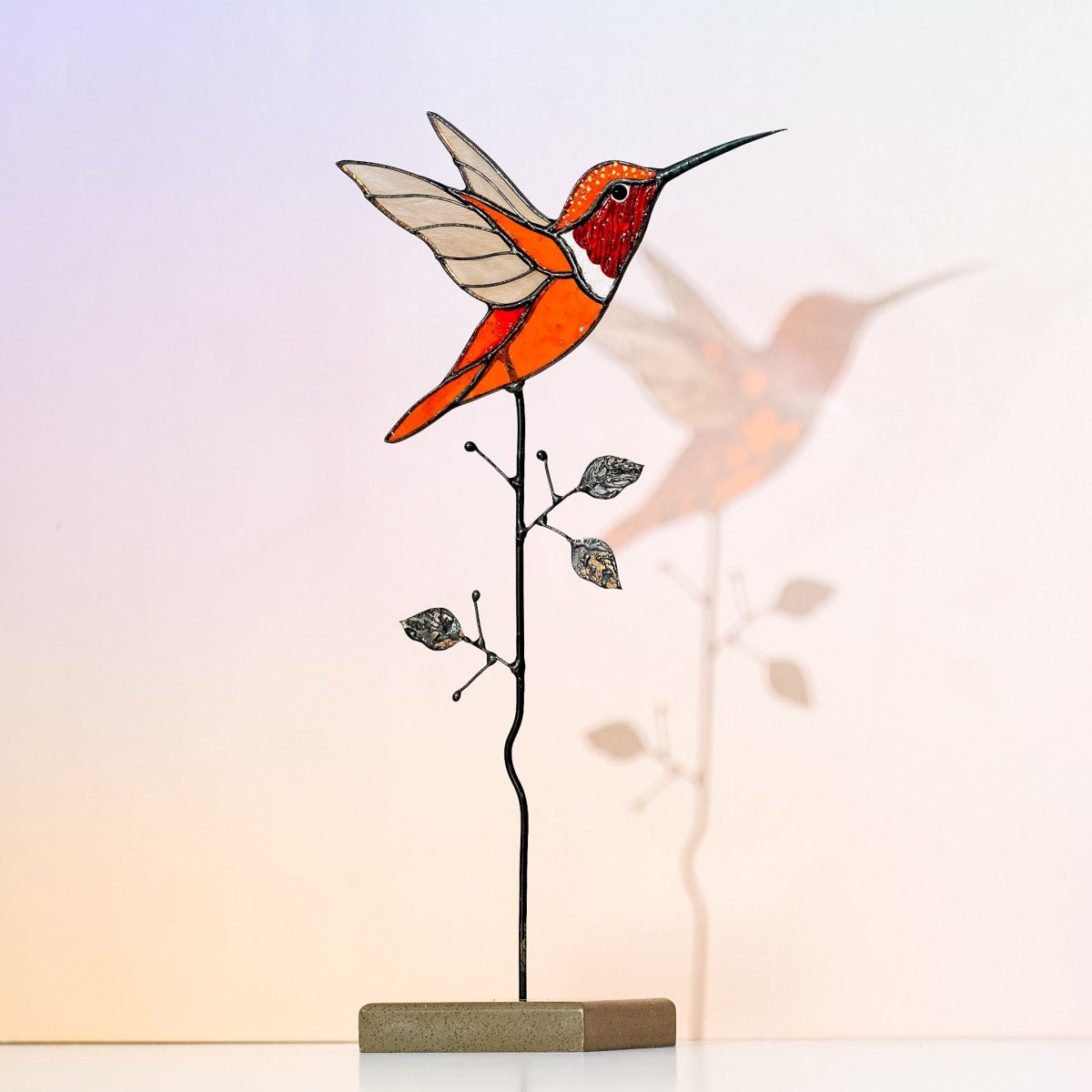 suncatcher Top product stained_glass Stained Glass Orange Hummingbird - Suncatcher Table Decor 9.5x4.8