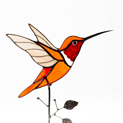 suncatcher Top product stained_glass Stained Glass Orange Hummingbird - Suncatcher Table Decor 9.5x4.8