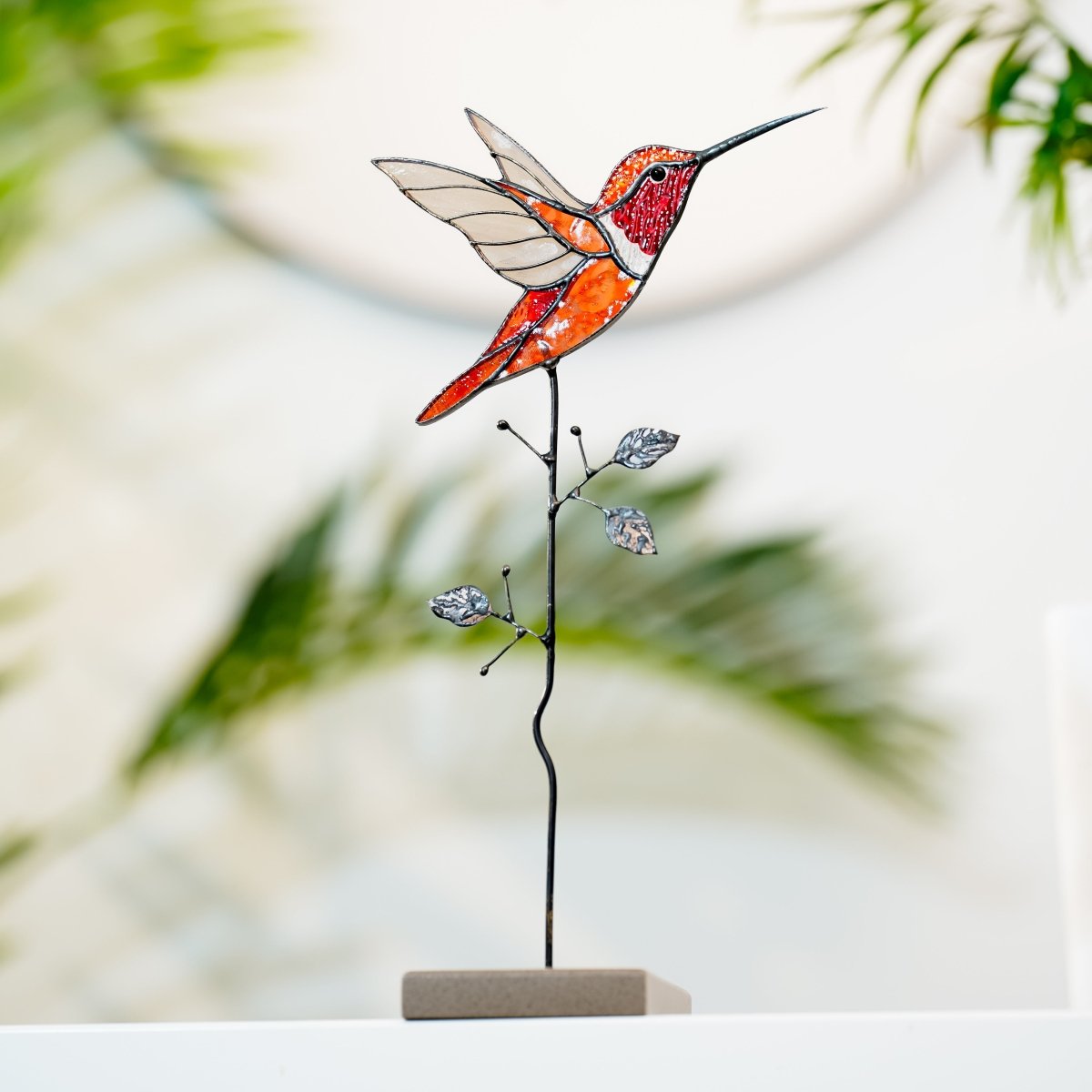 suncatcher Top product stained_glass Stained Glass Orange Hummingbird - Suncatcher Table Decor 9.5x4.8