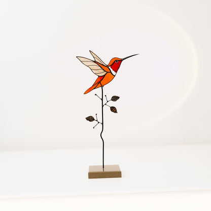 suncatcher Top product stained_glass Stained Glass Orange Hummingbird - Suncatcher Table Decor 9.5x4.8