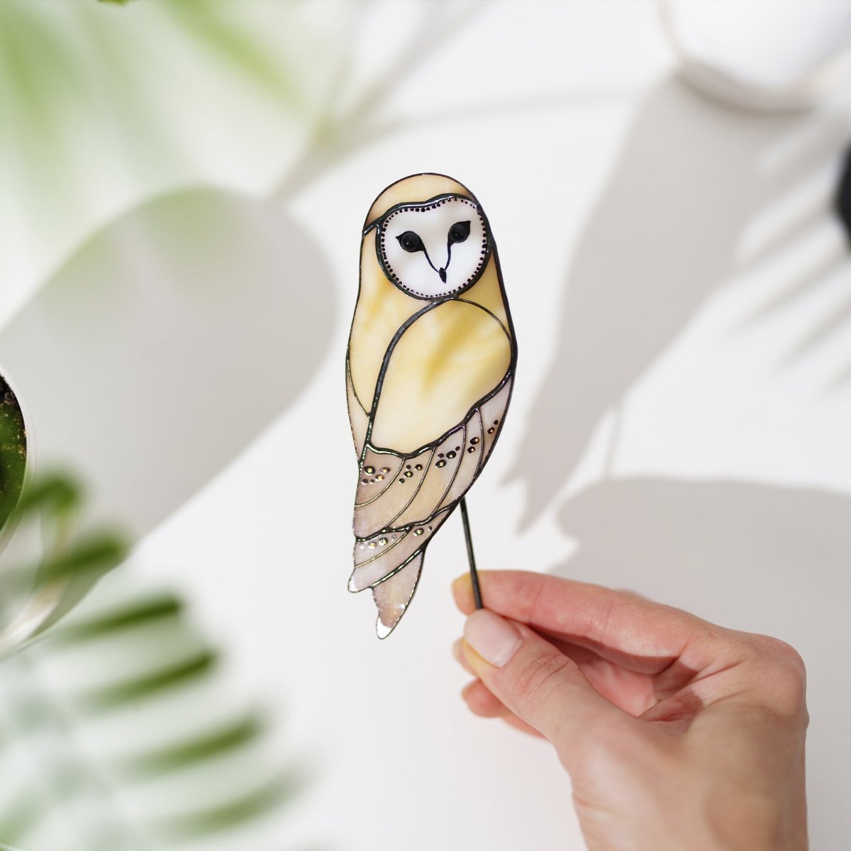 suncatcher Bird stained_glass Stained Glass Owl Planter Decoration – Handmade Glass Owl Garden Ornament, Wisdom Bird Gift