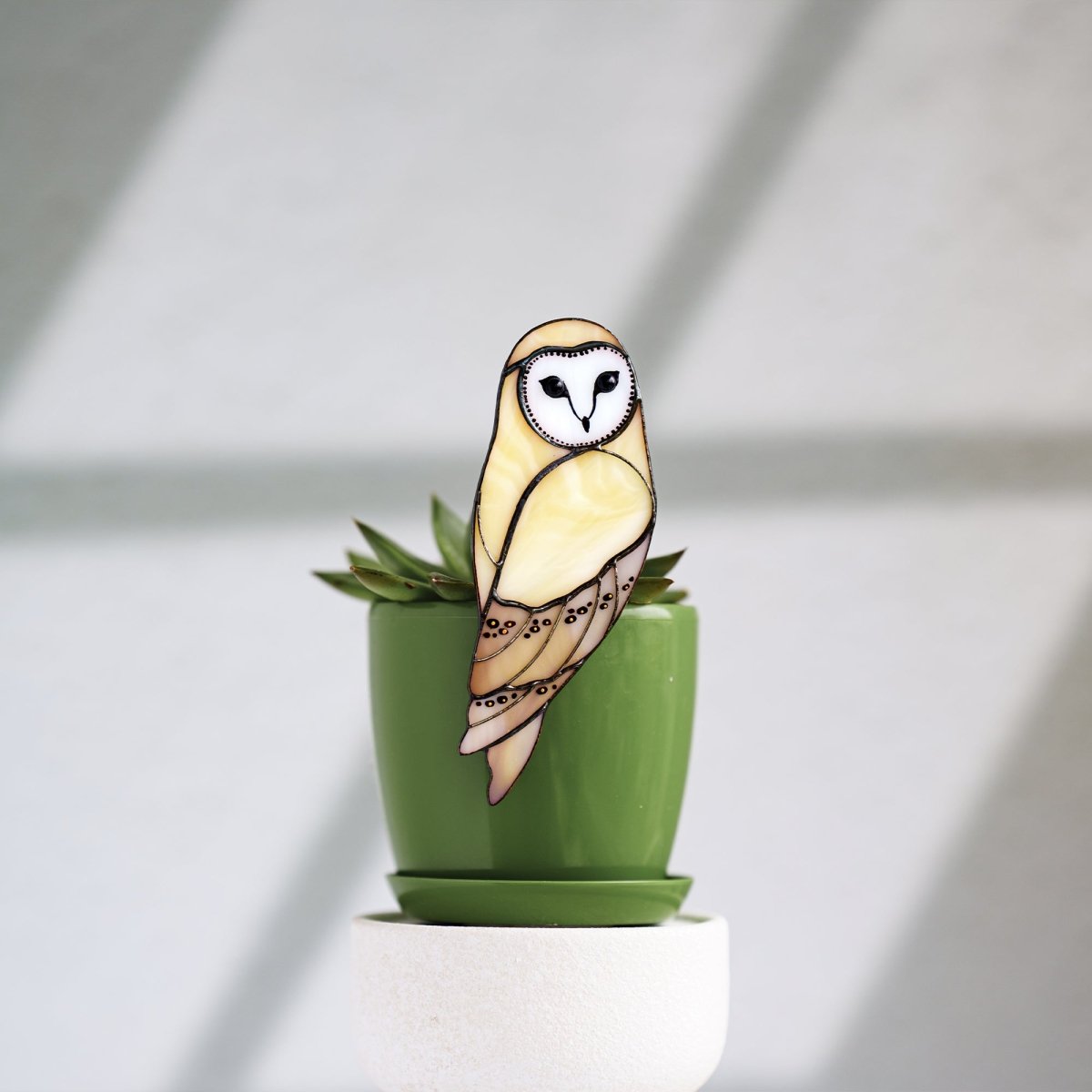 suncatcher Bird stained_glass Stained Glass Owl Planter Decoration – Handmade Glass Owl Garden Ornament, Wisdom Bird Gift