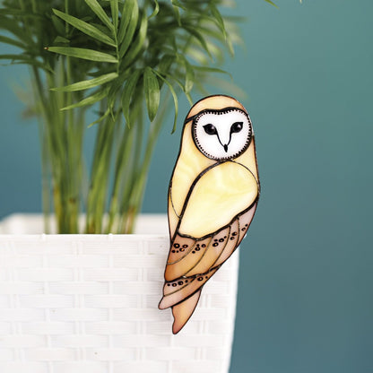 suncatcher Bird stained_glass Stained Glass Owl Planter Decoration – Handmade Glass Owl Garden Ornament, Wisdom Bird Gift