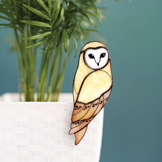 suncatcher Bird stained_glass Stained Glass Owl Planter Decoration – Handmade Glass Owl Garden Ornament, Wisdom Bird Gift