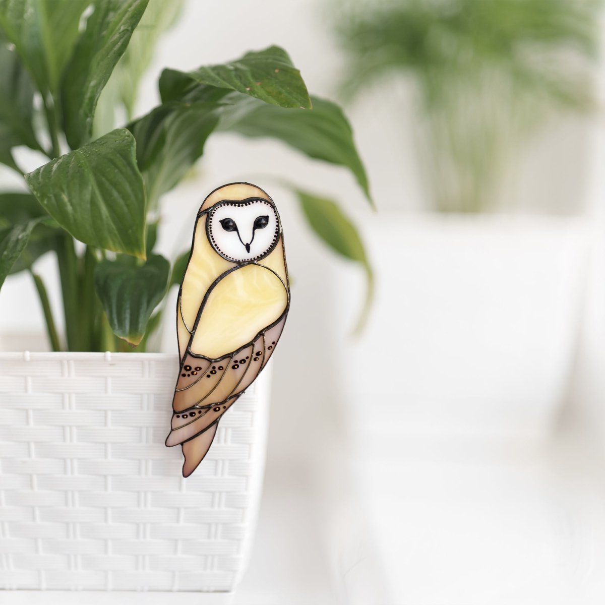 suncatcher Bird stained_glass Stained Glass Owl Planter Decoration – Handmade Glass Owl Garden Ornament, Wisdom Bird Gift